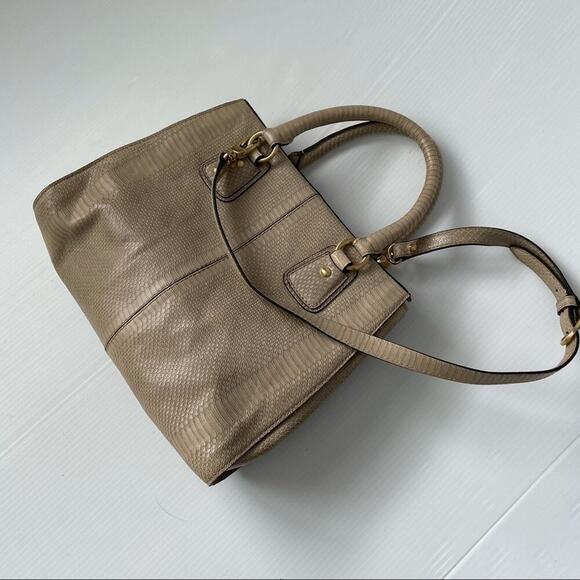 Talbots leather satchel purse magnetic closure w/ embossed snakeskin pattern - Picture 4 of 15